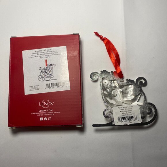 Lenox Sparkle and Scroll Sleigh Ornament Multicolor Gems Silver 893113 NIP - Picture 2 of 3